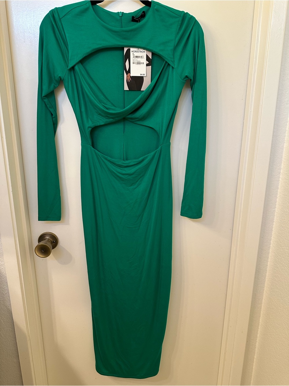 naked wardrobe Emerald Green Long-Sleeve Cutout Bodycon Dress